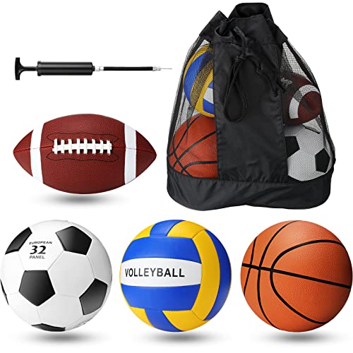 Jerify 4 Pcs Sport Balls Set Official Size Athletic Balls Include Soccer, Football, Basketball, Volleyball for Indoor Outdoor Game Activities Teens Youth Adult Ball Gifts(Bright Color,Fun)
