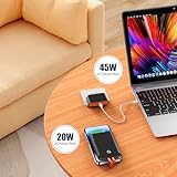 Separate Portable Charger with Built-in Cables and 45W AC Wall Plug, Usb C Fast Charging Power Bank with Cords,10000mAh External Battery Pack Compatible with iPhone Android Phone Laptop tablet