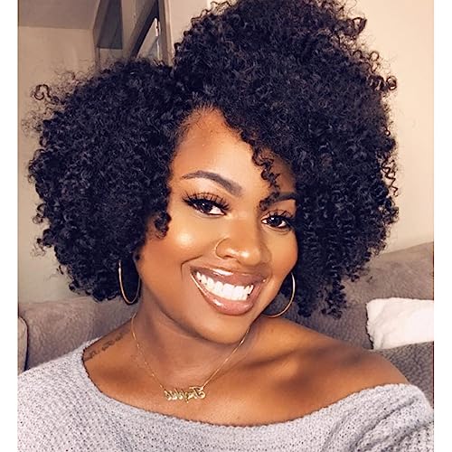 Quantum Love Short Kinky Curly Wigs Side Part Afro Curly Wig for Black Women Twist Out African American Synthetic Wigs (Black 6 Inches)