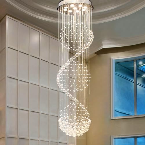 Modern Spectacular Spiral Sphere Rain Drop Chandeliers, k9 Crystal Chandeliers Ceiling Light Fixture for Hallway, Foyer Staircase Light for High Ceilings, Romantic Deco Lamp 20" X 71" of CRYSTOP