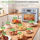 NutriChef 26L Electric Air Fryer Oven | 1700W Countertop Rotisserie & Air Fryer | 360° Rotating Feature | 10 Digital Menu Presets | Includes Drip Tray, Air Frying Basket & Bake Rack 15x16x14 (Silver)