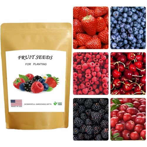 Breoudo 1200+ Mix Fruit Seeds, Berry Seeds - 6 Variety Non-GMO Heirloom Organic, Include Strawberry Seeds, Raspberry Seeds, Mulberry Seeds, Cranberry Seeds, Cherry Seeds, Blueberry Seeds