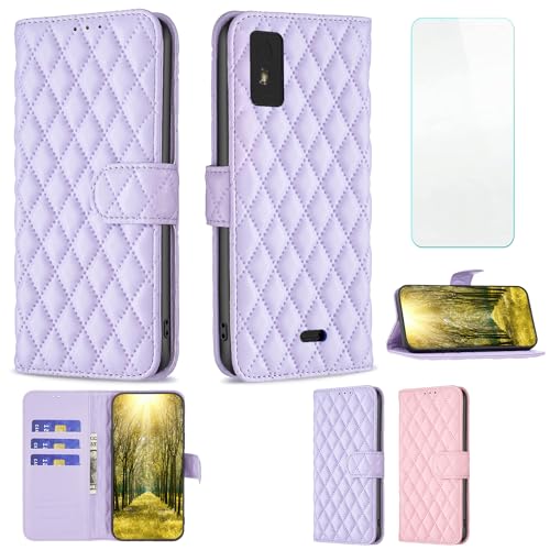 Generic Blu Studio Mini 2023 Case Compatible with Blu Studio Mini 2023 Phone Case Cover [TPU Shell + PU Leather][with Tempered Glass Screen Protector] PTXXF-Purple