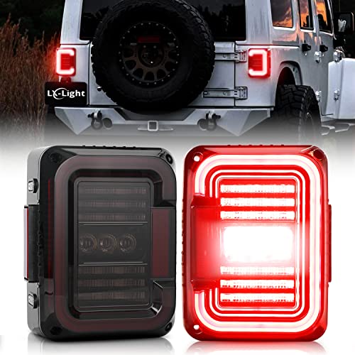 DOT Approved Smoke Lens LED Tail Lights with 20W Reverse Lights Compatible with 2007-2017 Jeep Wrangler JK&JKU Brake Reverse Light Rear Back Up Lights Daytime Running Lamps,EMC Build-in