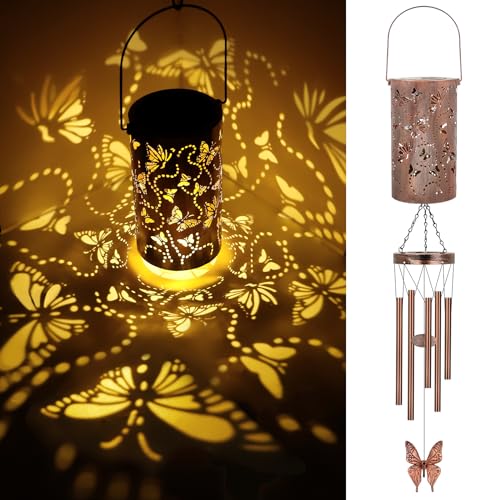 YHmall Butterfly Wind Chimes for Outside, 35'' Solar Wind Chimes Butterfly Gifts for Women Grandma Mom Solar Lanterns Memorial WindChimes Outdoors for Garden Christmas Decor