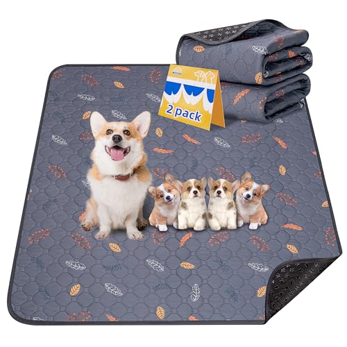 Sunheir 2-Pack Extra Large Reusable Dog Mat for Floor, Dog Playpen, Non-Slip Waterproof Pee Pads, Super Absorbent Washable Pee Pads for Dogs, Pet Whelping Pads, Crate, Potty Training - 36" x 48"