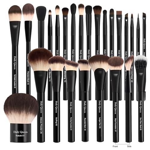 Daily Queen Makeup Brush Set 25 pcs Black Professional Kabuki Powder Concealers Eye shadows Blush Eyeliner Eyebrow Contour Eye blending Brushes