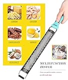 Ourokhome Kitchen Lemon Zester, Stainless Steel Hand Held Parmesan Cheese Grater for Ginger, Chocolate, Coconut, Lime, Nutmeg, Citrus, Fruit, Vegetable with Cleaning Brush, Dishwasher safe, Blue