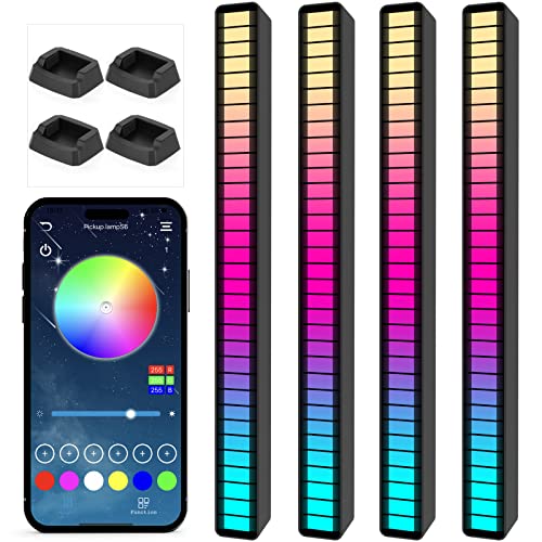 Soulpunk RGB Rechargeable Sound Control Light, Voice-Activated Pickup Music Rhythm Lights, Creative Colorful LED Ambient Light, with 15 Modes Music Sync 32-Bit Audio Spectrum for Car（4 Pack-App）