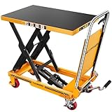CAMMOO Hydraulic Lift Table Cart, 500lbs Capacity, 28.5" Lifting Height, Single Scissor Lift with Non-Slip Pad & Safety Guard Foldable Handle for Material Handling and Transportation, Yellow