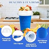 Slushie Cup, 2 Pack Slushy Maker Cup, Frozen Magic Squeeze Cups for Juice Milk Yogurt Ice Cream Make, DIY Smoothie Cooling Cup with Lid & Straw for Kids Friends Family (Blue+Pink)