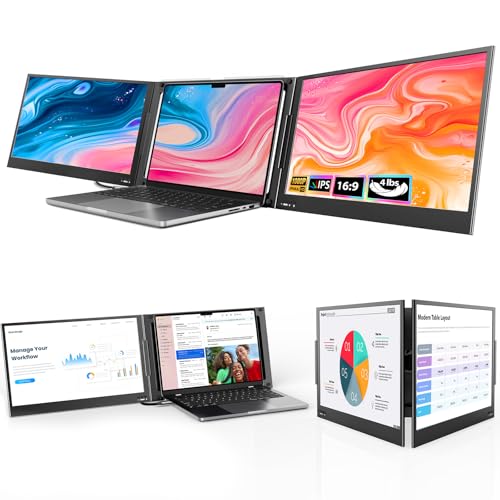 QQH Laptop Screen Extender, 15.6” Triple Portable Monitor for Laptop with Ultra-Slim FHD IPS Display, USB-C Plug and Play Extended Screen Compatible with MacOS, Windows, Android for 12-16" Laptops