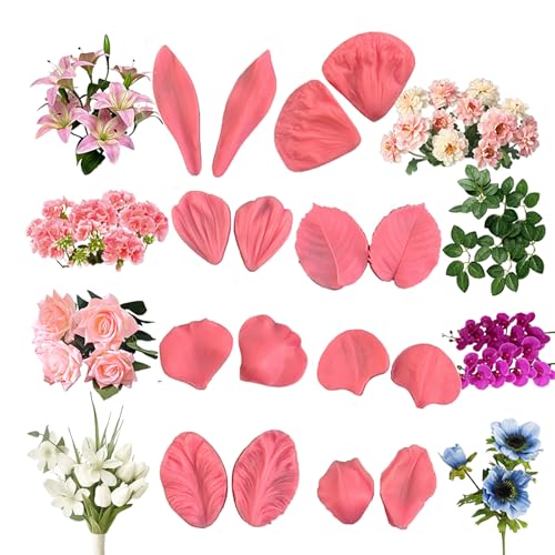 Gumpaste Flower Silicone Veiner Mold 8 Set, Fondant Flower Mold Leaf Tulip Orchid Molds Sugar Gum Paste Molds Cake Decoration Tool for Rose Lily Orchid Tulips Hibisus Rose Leaf (A)