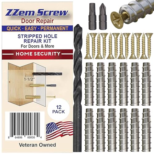 12 Pack #9 x 1-1/2" Stripped Screw Hole Repair Kit - Permanent Stripped Screw Hole Repair for Door Hinges, Strike Plates, Deadbolts, Gate Hinges, Latches, and Home Repair Projects - Easy Quick Install
