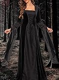 BITSEACOCO Deluxe Witch Dress Costume for Women, Vintage Embroidered Renaissance Victorian Gothic Hooded Vampire Gown Dress Cosplay (Black, XL)