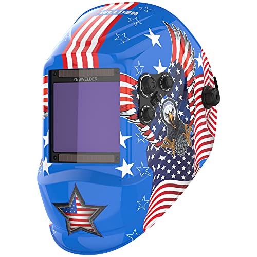 YESWELDER Large Viewing Screen True Color Solar Auto Darkening Welding Helmet,4 Arc Sensor Wide Shade 5/9-9/13 for TIG MIG Arc Weld Grinding Welder Mask LYG-M800H-B, Viewing Size 3.93"X 3.66"