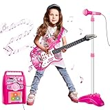 deAO Musical Guitar Play Set,Djustable Height Microphone,Amplifier Set with Stand,Music Light Karaoke Music Toys Birthday for Kids Boys Girls