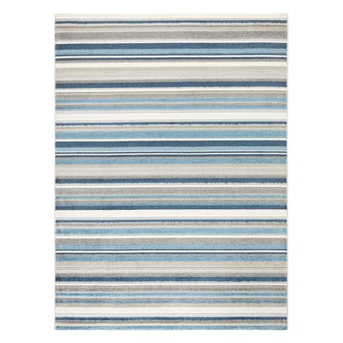 TOWN & COUNTRY EVERYDAY Rio Multicolor Stripe Indoor Outdoor Area Rug, UV Fade Resistant, High-Low Pile, Blue/Multi, 7'10"x10'2"