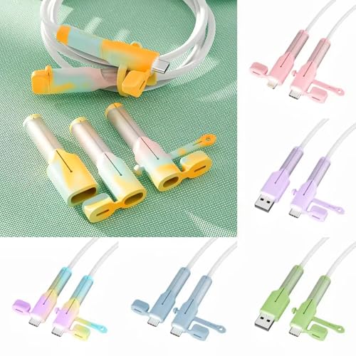 Charger Cable Protector 6 Sets (12pcs) - Silicone Non-Slip Cord Savers Compatible with iPhone/Android/Type-C, 3-in-1 Dustproof+Organizer+Protection, 6 Colors USB Wire Protector for Home & Gift