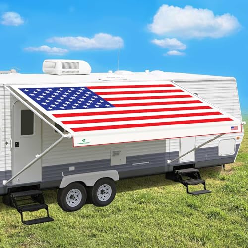 Leaveshade RV Awning Fabric Replacement Camper Trailer Awning Fabric Super Heavy Vinyl Coated Polyester 19'3''(Fit for 20' Awning)-USA Flag (Custom Looking)
