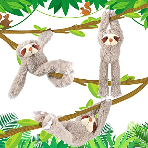 Yinder 3 Pcs Hanging Sloth Stuffed Animal 18 Inch Large Sloth Doll Plush Wild Three Toed Sloth Plush Soft Cute Sloth Gift with Hook and Loop Long Arm Leg for Huggable Birthday Party Favor Gift