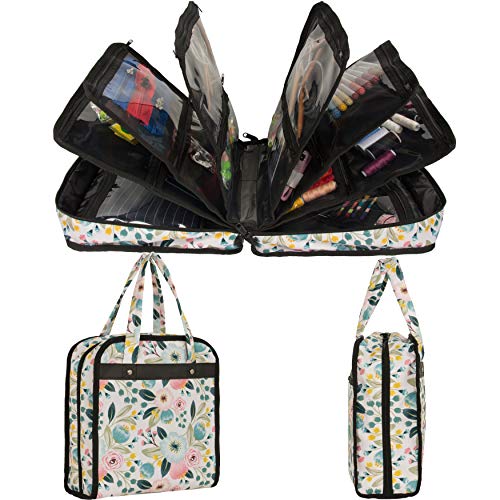 PACMAXI Sewing Accessories Storage Bag, Knitting, Craft Tools and Accessories Organizer, Roomy Carrying Bag for Sewing Tools and Accessories, Flower With Beige Background, L, Travel