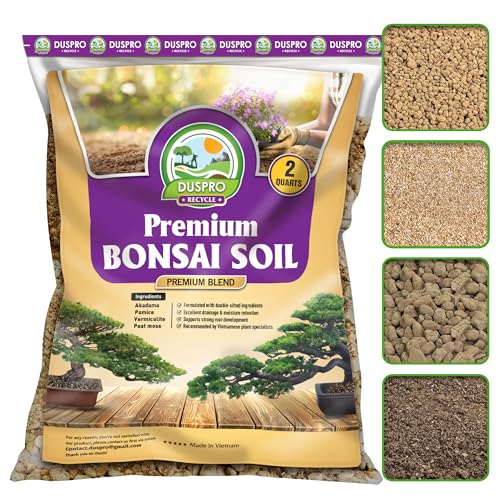 DUSPRO Recycle Premium Bonsai Soil Mix Ready to Use Pre-Mixed 5in1 with Akadama, Pumice, Vermiculite, and Peat Moss Professional Bonsai Potting Soil Mix 2 Qrt