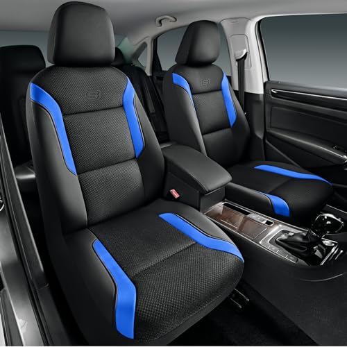 Skechers Memory Foam Car Seat Covers, Air Cool Mesh Thick Seat Covers,Two Front Car Seat Protector, Airbag Compatible, Automotive Comfort & Protection for Most Cars, Vans,Trucks, SUVs,Blue