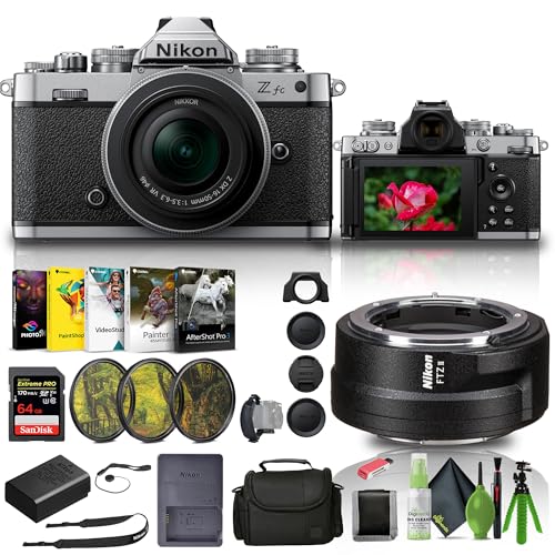 Nikon Zfc Mirrorless Camera with 16-50mm Z Lens Silver (1675) + FTZ II Adapter + 64GB Memory Card + Filter Kit + Bag + Card Reader + Photo Software + Flex Tripod + Memory Wallet + Cleaning Kit + More