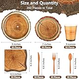 durony 350 Pieces Camping Wood Grain Slice Tableware Set Rustic Camo Hunter Plates Napkins Cups Cutlery Hunting Birthday Party Decorations Lumberjack Dinner Camping Party Decorations Serve 50 Guests