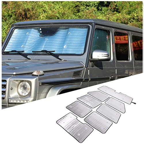 Windshield Sun Shade Compatible for Mercedes Benz G Class AMG Wagon Cross Country SUV W463 G350 G400 G500 G500 G55 G63 G65 G800 2004-2018 UV Reflector Auto Front Window Sunshade Visor Shield Cover (8)