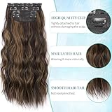 KooKaStyle Clip in Long Wavy Synthetic Hair Extension 20 Inch 4PCS Balayage Dark Brown to Chestnut Hairpieces Fiber Thick Double Weft Hair Extension for Women