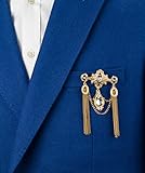 Knighthood Brooch Pin Royal Gold Engraved Shimmery Stone And Chain Brooch Suit Stud Lapel Pin Accessories for Men Women