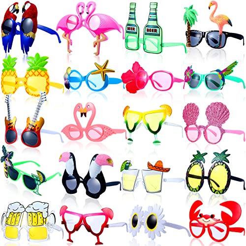 Weewooday 20 Pairs Novelty Luau Party Sunglasses Fun Hawaiian Sunglasses Beach Party Decorations Crazy Sunglasses Tropical Fancy Dress Props Summer Kids Party Favors for Kids & Adults