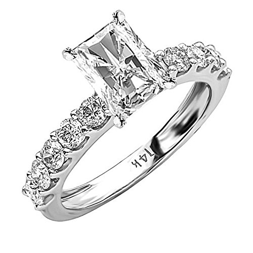 Houston Diamond District - 14K White Gold 4 Carat LAB GROWN DIAMOND Classic Side Stone Prong Set Radiant Cut Diamond Engagement Ring (E-F Color VS1-VS2 Clarity 3 Ct Center), Size: 7