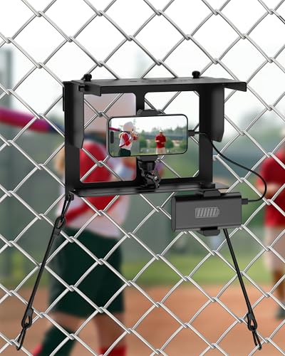 Stouchi Phone Fence Mount with Adjustable Shade, Fence Mount with Power Bank Clip for iPhone, Samsung, GoPro, Mevo Start and Other Action Cameras, Game Changer Mounting Kit for Baseball, Tennis