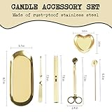 6 in 1 Candle Wick Trimmer Cutter,Candle Lighter Rechargeable, Candle Snuffer Extinguisher, Candle Wick Dipper, Candle Care Kit，Candle Accessory Set with Storage Tray Plate for Candle Lover (Gold-02)