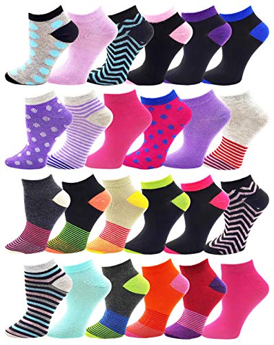 Winterlace 24 Pairs Ankle Socks for Women & Girls Bulk Pack, Fun Cute Low Cut No Show, Colorful Soft (Assorted A)