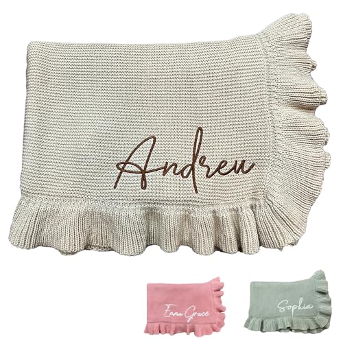 HuitzilAM Knit Baby Blanket – 30x40in Personalized Baby Blanket for Newborn Girl and Boy – Custom Blanket with Name Embroidery – Soft Knitted Baby Blanket – Custom Baby Gifts for Baby Shower (Camel)