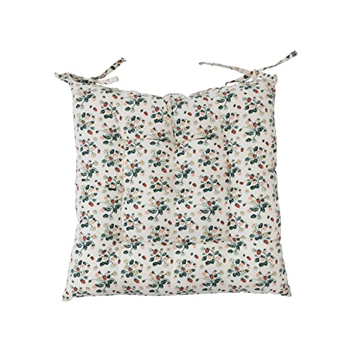 Creative Co-Op Cotton Printed Chair Cushion with Strawberry Floral Pattern Pillow, 18" L x 18" W x 3" H, Multicolor
