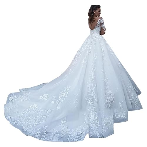 SYYS Long Sleeve Wedding Dresses for Bride 2025 A Line Lace Applique Long White Weddings Dress with Train 0