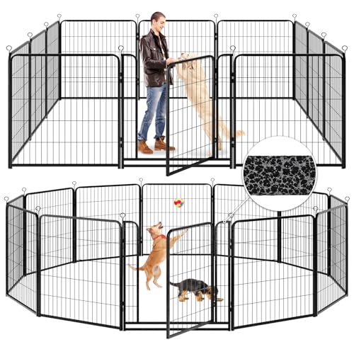 Kfvigoho Dog Playpen Outdoor Extra Wide 12 Panels Heavy Duty Dog Fence 40" Height Anti-Rust with Doors Portable for RV Camping Yard, Total 32FT, 79 Sq.ft, Snowy Black