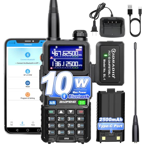 BAOFENG 5RM 10W Long Range Ham Radio with TIDRADIO Portable Wireless Programmer Upgraded UV-5R Handheld 8 Bands&NOAA Weather Receiver, Frequency Copy,2500mAh TypeC Battery