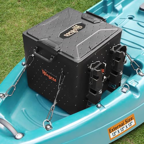 13''x13''x13'' FlexCrate Kayak Fishing Crate with 4 Rod Holders (Assembly Needed),Compact Kayak Tackle Storage Box & Gear Organizer for Kayaks,with Lockable Lid - Black,DIY & Lightweight