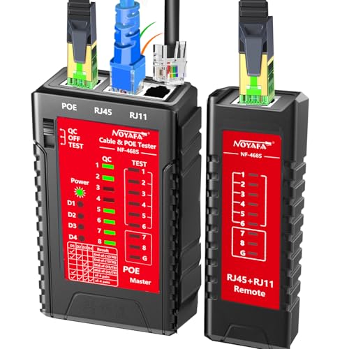 NOYAFA Network Cable Tester for RJ45 RJ11 RJ12 /Cat5 Cat5e Cat6 Cat6a Cat7, Universal Cable Tester, Continuity Test, Phone Line Cat3, Ethernet Tester, LAN Cable Test Tool (Red)