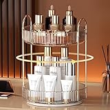 YCIA&DONE 360 Rotating Makeup Organizer and Storage for Vanity Bathroom Countertop, High Capacity Cosmetic Skincare Perfume Organizers for Dresser Lazy Susan (Clear White,2 Tiers)