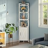 Rolanstar Corner Shelf with Doors, Corner Cabinet with Shelves, 6 Tier Corner Bookshelf, Freestanding Corner Storage Stand for Bathroom, Kitchen, Living Room, White