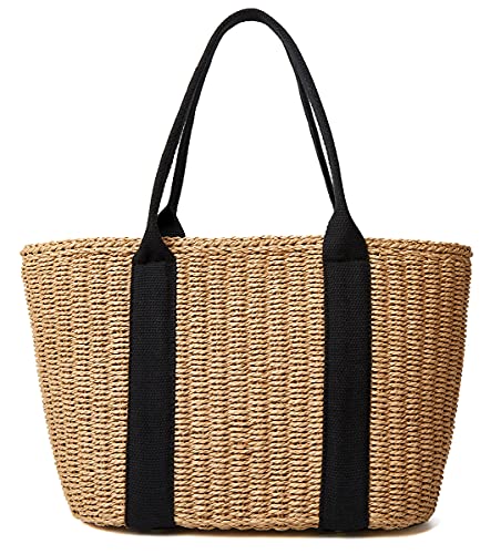Women Straw Bags Summer Beach Tote Bag Handmade Woven Shoulder Purse Handbag