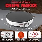 SugarWhisk Crepe Maker Electric, Crepe Pan 12 Inch with 5 X 4” Silicone Molds, Pancake Maker Machine for Pancakes & Tortilla & Fried Eggs, Batter Spreader & Spatula Included, White