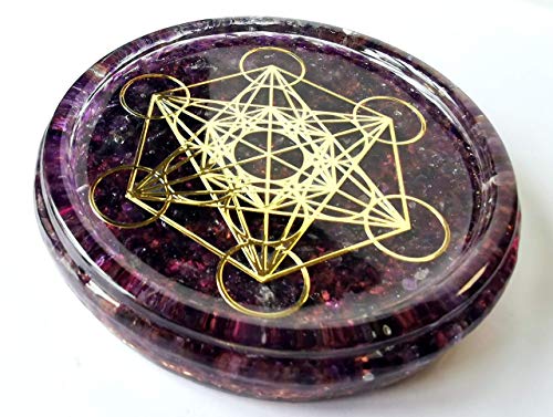 ZZYBIA LARGE 4" Amethyst Crystals Metatron's Cube Merkaba Coaster Water Charging Plate Energy Dome